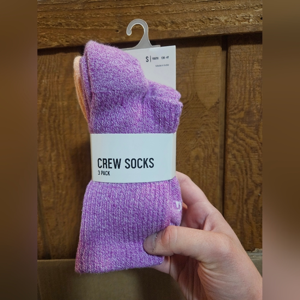 DSG Youth Crew Marled Socks: 3 Pack: MAGENTA/PEACH/TOFU: YOUTH S (13K-4Y): NWT